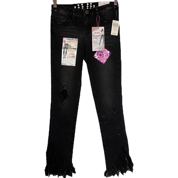 Almost Famous The Must Have Mid Rise Ankle Stretch Distressed Fringe Juniors 3 - Picture 1 of 16